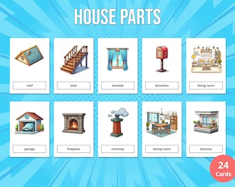 24 House Parts Flash Cards Printable for Kids (Montessori Cards), Education Preschool, PDF, Instant Digital Download