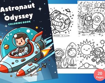 20 Astronaut Odyssey Coloring Page Book for Adult + Kid Instant Download Grayscale + Outline Coloring Page, Printable PDF, A4 Size