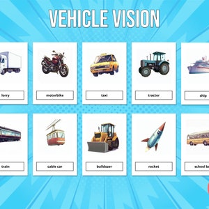 24 cartes flash de vision de véhicule imprimables pour les enfants (cartes Montessori), éducation préscolaire, PDF, téléchargement numérique instantané