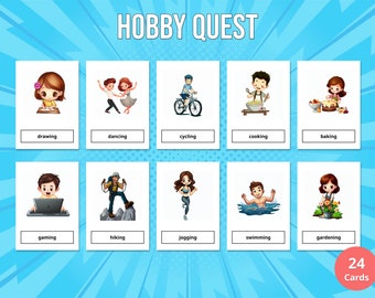 24 Hobby Quest Flash Cards Printable for Kids (Montessori Cards), Education Preschool, PDF, Instant Digital Download