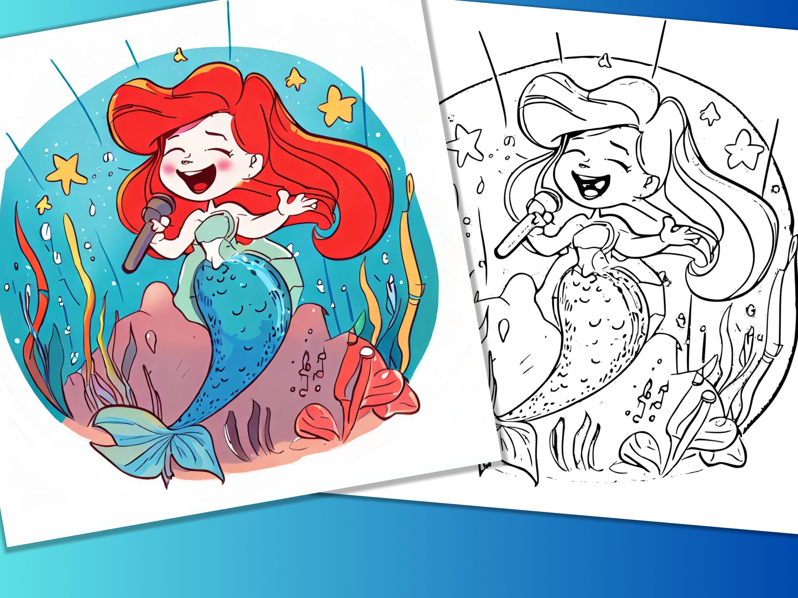 20 Fantasy Mermaid Coloring Page Book for Adult Kid Instant Etsy