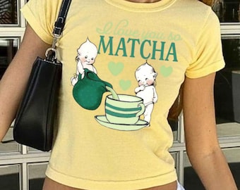 Kewpie Doll Baby Tee Vintage Angel Baby T Shirt |  Sonny Angels Baby Tee | Angel Matcha Lover T-Shirt 90s Baby Tee | Y2k Kewpie Baby Tee