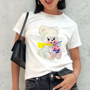 Dollette Coquette Y2K Tee Vintage Retro Animal Teddy Bear Cute Aesthetic Girly T-Shirt | Cottage Core Coquette Tee Trendy Vanilla Girl Tee