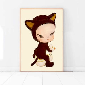 Yoshitomo Nara Poster Wall Art Print Poster | Yoshitomo Nara Black Cat Art Canvas Wall Decoration | Yoshitomo Nara Kitten Room Wall Art