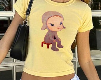 Yoshitomo Nara Lamb T shirt Baby Tee | Yoshitomo Nara Art T-Shirt 90s T-Shirt Japan Graphic Baby Tee