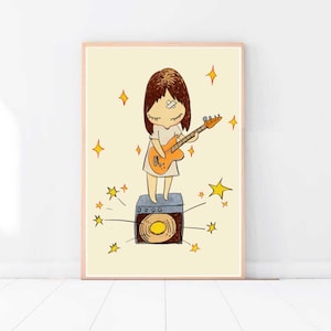 Yoshitomo Nara Poster Wall Art Print Poster | Yoshitomo Nara Guitar Girl Art Wall Decoration | Yoshitomo Nara Guitar Music Girl Room Print