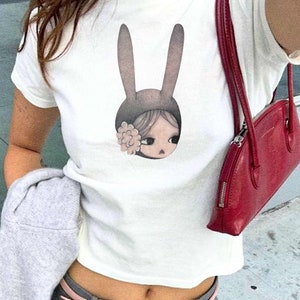 Aya Takano Shirt Big Eyes Bunny Girl Tee | Aya Takano Bunny Art Print Nana Anime Lolita Baby Tee | Japan Anime Nara No Bunny Blythe T Shirt