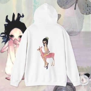 Aya Takano Big Eyes Girl Pink Deer Hoodie - Anime Art Sweatshirt