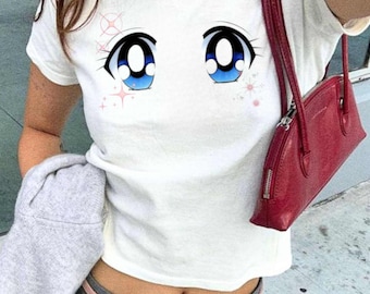 Anime Eyes Y2K Baby Tee | Manga Graphic, Coquette Lolita