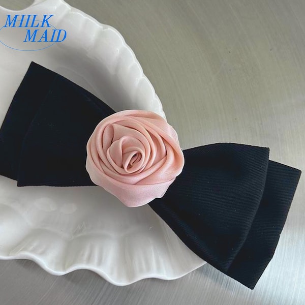 Y2K Flower Hair Clip Rose Pink Scrunchies Satin Rose Hair Clip | Dollette Ribbon Hair Ties Flower Coquette Hair Clip Silk Hair Clip