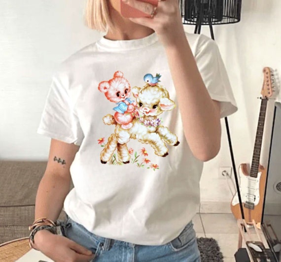 Kitsch Animal Tee Dollette Coquette Y2K Retro 50s Baby Sheep Lamb 