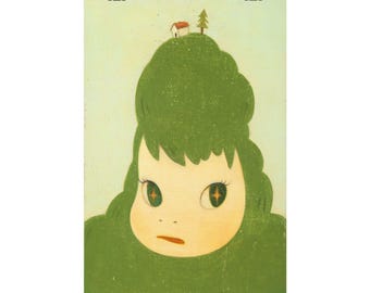 Objet D'art Yoshitomo Nara 'Forest Girl Mori' - 11,8 Pouces, Vert, Avec Boîte Acrylique, Importé Du Japon, Occasion