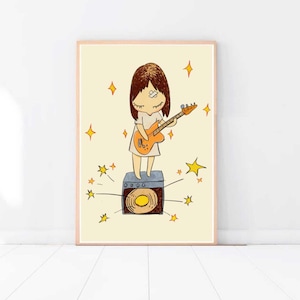 Yoshitomo Nara Poster Wall Art Print Poster | Yoshitomo Nara Guitar Girl Art Canvas Wall Decoration | Yoshitomo Nara Guitar Wall Art Print