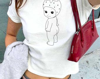 Strawberry Kewpie Baby Tee Sonny Angel Strawberry Baby T Shirt |  Strawberry Baby Kewpie Doll Angels Baby Tee | Y2k Kewpie Baby Tee Cute Top