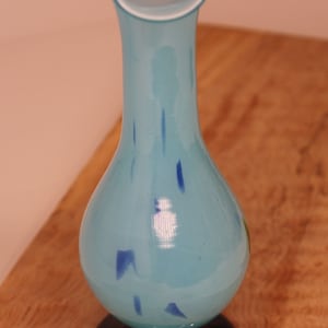 Cased Blue glass Vase Black Pedestal Bottom
