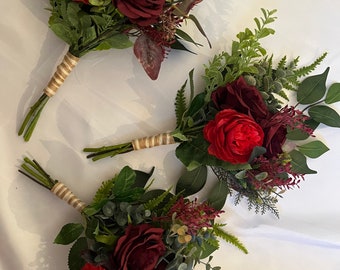 Burgundy rose bouquet, bridesmaids bouquet, flower girl bouquet, wedding bouquet, spring wedding bouquet
