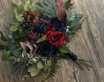 Fall Wedding bouquet, Burgundy wedding bouquet, Bridesmaids bouquet, Navy blue wedding bouquet, Burgundy wedding bouquet, WhenUwed