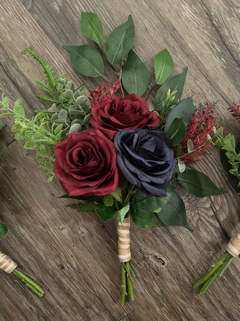 Bridesmaids Bouquets Navy Burgundy Bouquet Wedding Bouquets Etsy