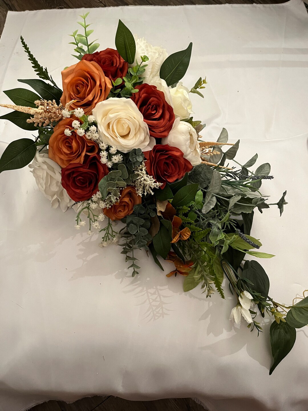 Wedding Bouquet, Rust Orange Bouquet, Cascading Bride Bouquet