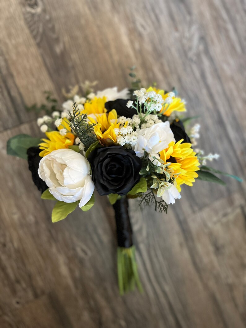 Wedding Bouquet Sunflower and Black Bridal Bouquets Black Etsy