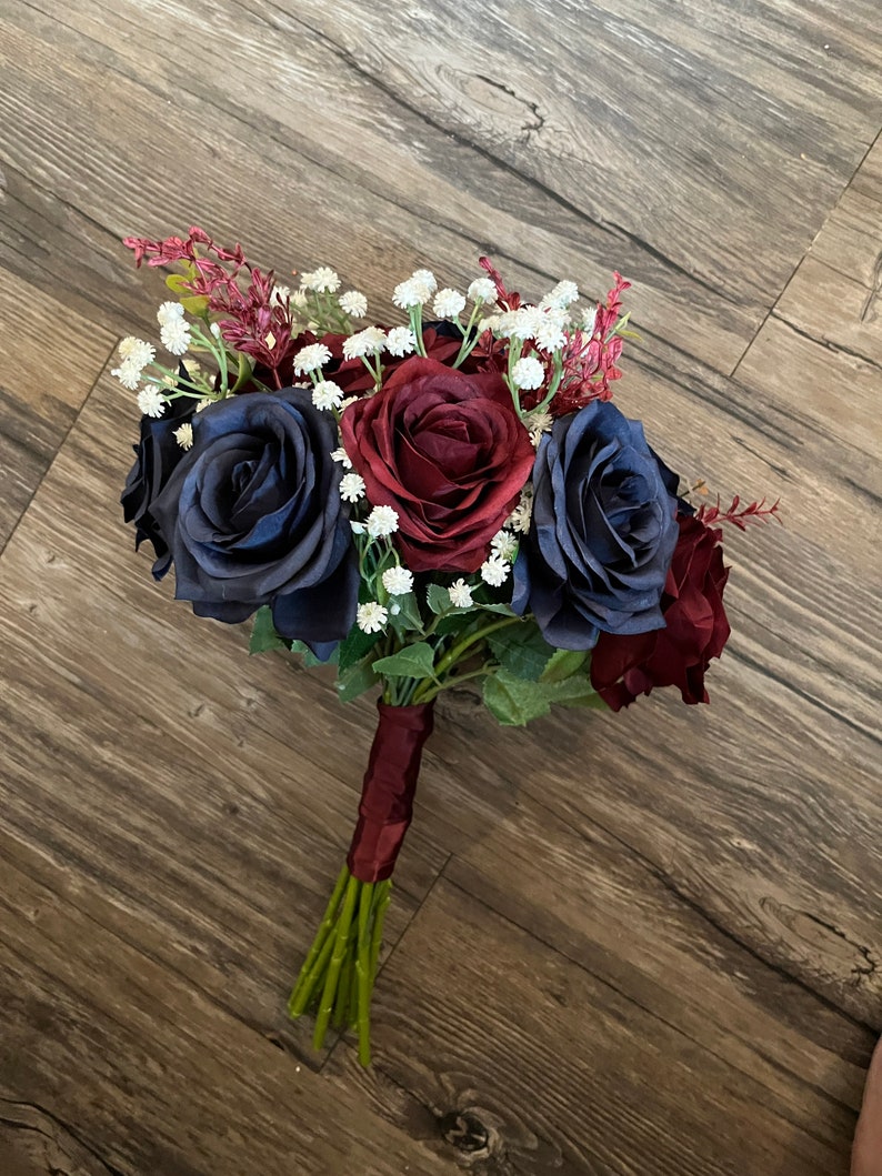Wedding Bouquet Burgundy Navy Blue Bouquet Navy Blue Etsy