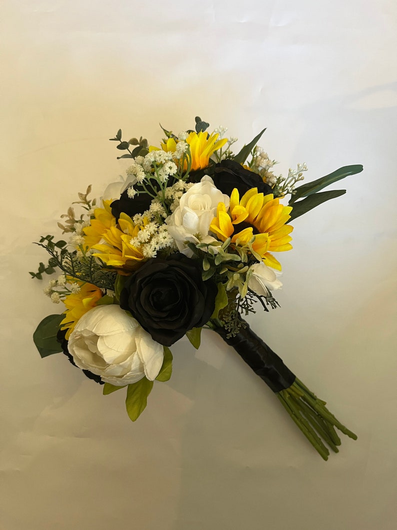 Wedding Bouquet Sunflower and Black Bridal Bouquets Black Etsy