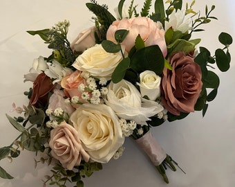 Wedding bouquet, dusty rose, blush pink white cream bouquet, boho bouquets, bridesmaids bouquets, rose eucalyptus bouquets