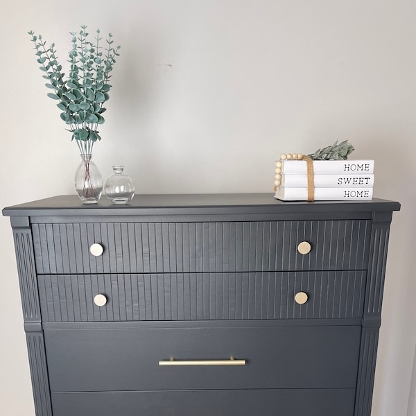 Revitalized Vintage 'Monsieur' Dresser by KF in Charcoal Noir / Black with Golden Hardware