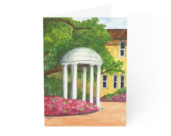 Minitarjetas de felicitación en acuarela del antiguo pozo de la UNC Chapel Hill