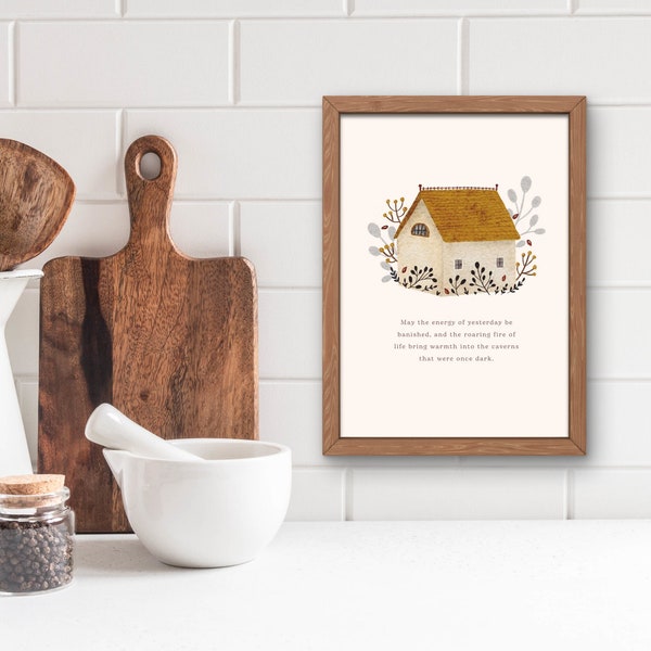 Home Blessings Print | Watercolor Cottage Wall Art | Wiccan Kitchen Art | Witch Home Protection Print | Minimalist Cottage Core Picture