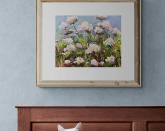 Weiße Wildblumen | Pastell Malerei | Cottagecore Dekor| Florale Landschaft