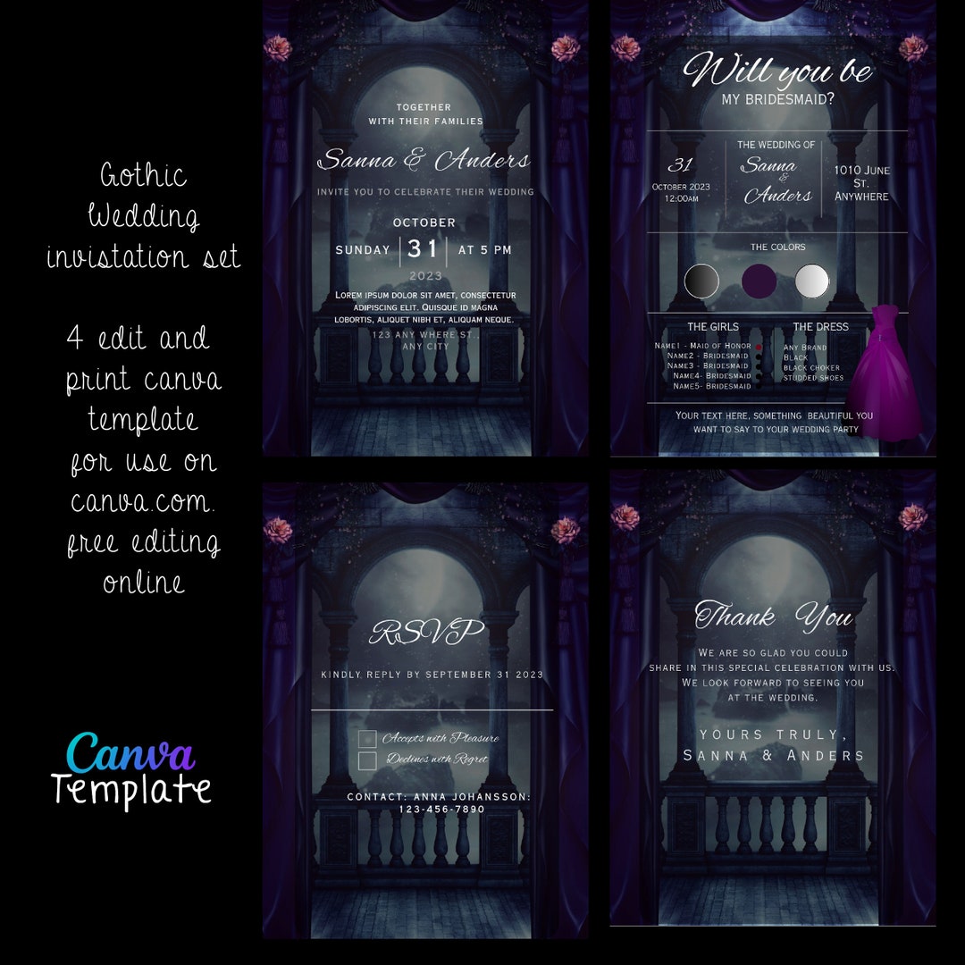 Goth Wedding Invitation Set Canva Template Edit and Print Etsy Goth Wedding Invitation Set Canva Template Edit and Print Etsy