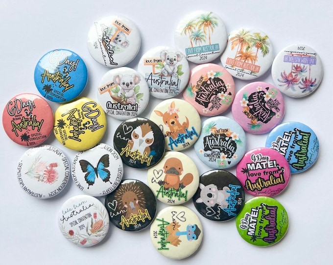 With love from Australia, JW Special Convention Badges Australia, JW Pins, JW Convention Pins Australia