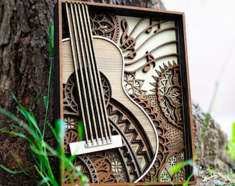 Multilayer Guitar Mandala Wood Wall Art: Music Studio Decor