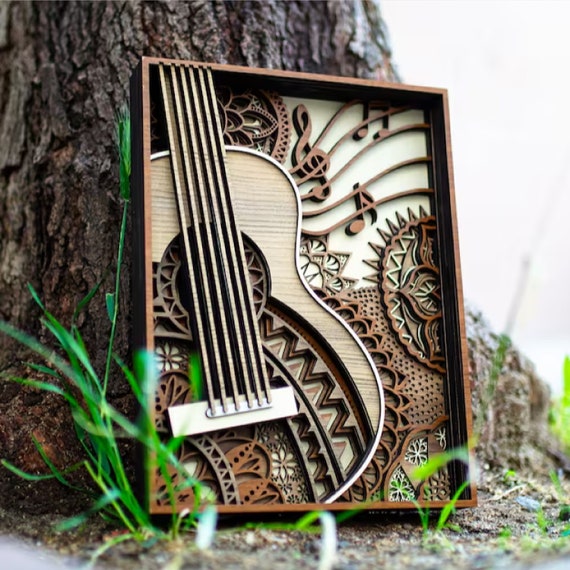 安いそれに目立つ Stylish Wall Mandala Guitar Art, Wall Guitar Multilayer アート・デザイン・音楽