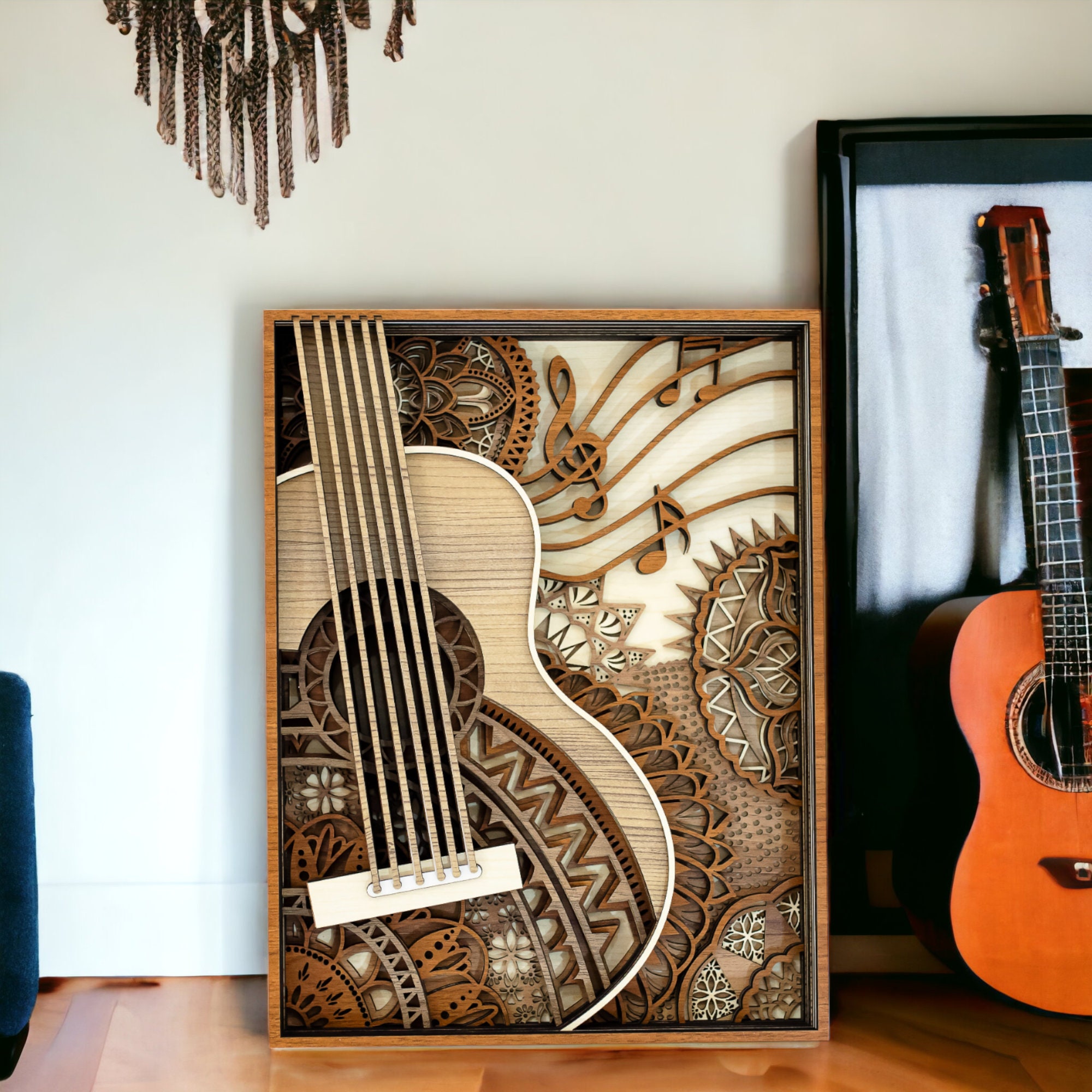 Multilayer Guitar Mandala Wood Wall Art: Music Studio Decor - Etsy