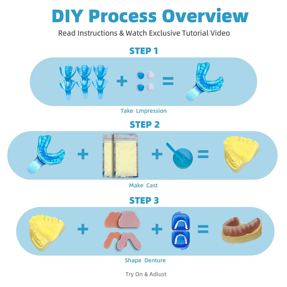 DIY 3set Denture Kit With Impression, A Solution for Making Own