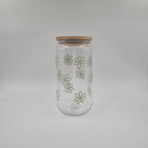 Daisy Glass Tumbler | Iced Coffee | Smoothies | Bubble Tea (470ml/16oz) Liveable Green