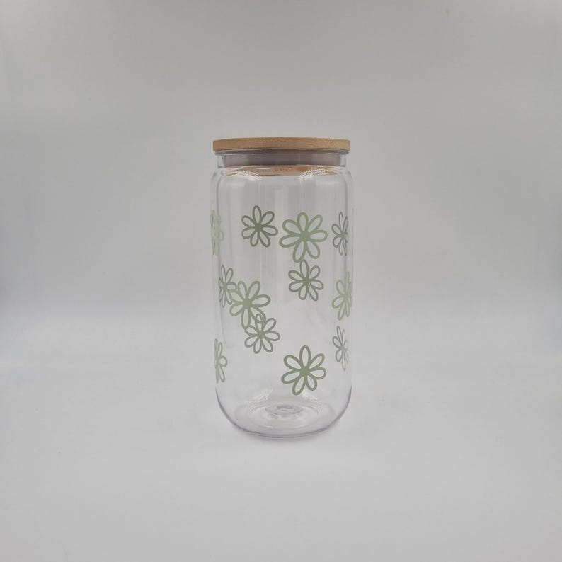 Daisy Glass Tumbler | Iced Coffee | Smoothies | Bubble Tea (470ml/16oz) Liveable Green