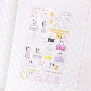 Clips and Pins Clear Sticker Sheet | Cute Stickers for Planning, Diary, Journaling, and Bujo