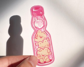 Pink Ramune & Bears Metallic Mirror Effect Matte Die-Cut Sticker