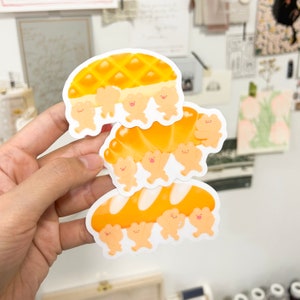 Adesivos de vinil transparente para entrega de pão | Pãozinho de abacaxi fofo, baguete, croissant e ursos | Adesivo para laptop, garrafa de água, diário