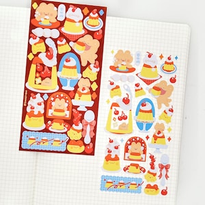 Arkusz naklejek Jiggly Pudding | Naklejki Cute Sweet Bear do planowania, pamiętnika, prowadzenia dziennika i bujo
