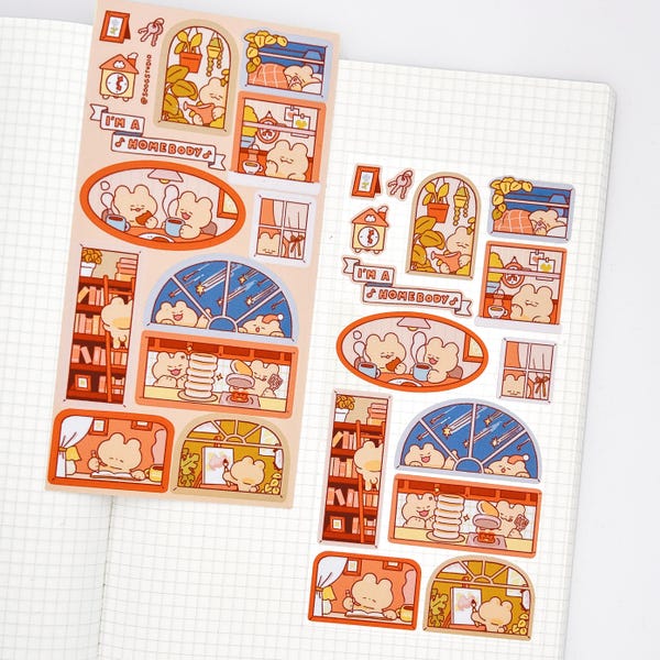 Stickervel I'm a Homebody | Schattige berenstickers voor planning, agenda, journaling en bujo