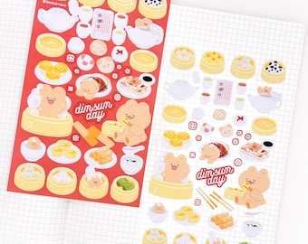 Dim Sum Day Sticker Sheet | Cute Dim Sum and Bear Stickers for Planning, Diary, Journaling, and Bujo