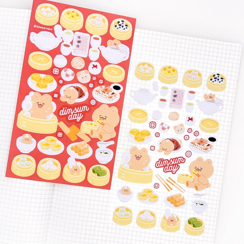 Dim Sum Day Sticker Sheet Cute Dim Sum and Bear Stickers for Planning, Diary, Journaling, and Bujo zdjęcie 1