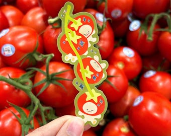 Pegatina troquelada con purpurina brillante de tomate y osos / Pegatina de animalito / Pegatina para portátil, botella de agua y diario