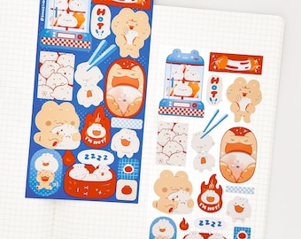 Steamed Buns Sticker Sheet | Cute Cozy Bear Stickers for Planning, Diary, Journaling, and Bujo