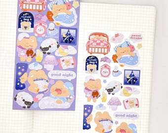 Sweet Dreams Spot Holo Sticker Sheet | Cute Cozy Bear Stickers for Planning, Diary, Journaling, and Bujo