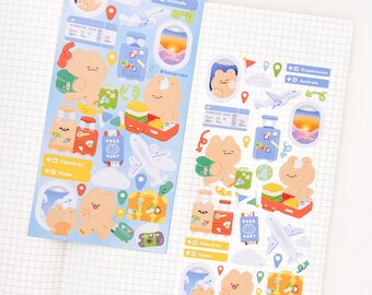 Travel and Adventures Sticker Sheet | Cute Vacation Bear Stickers for Planning, Diary, Journaling, and Bujo